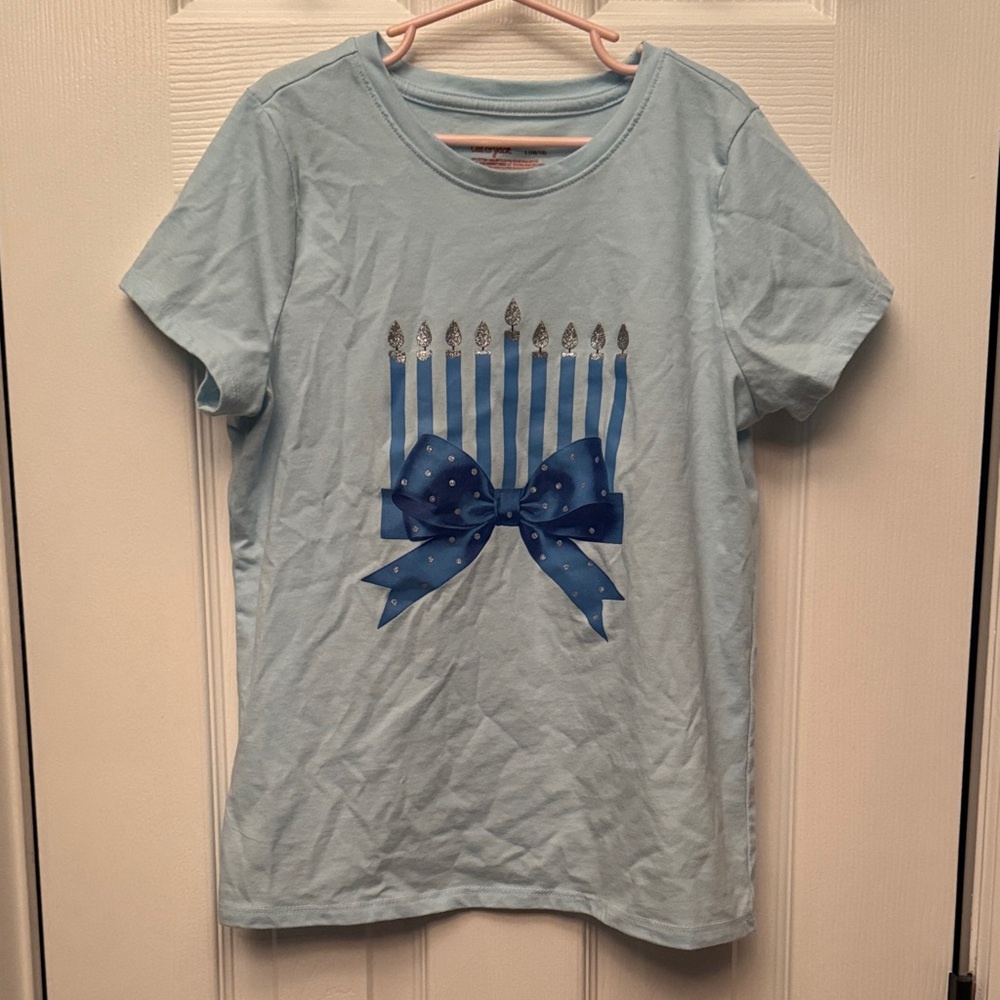 Cat & Jack Light Blue Tee with Bow and Candle Design